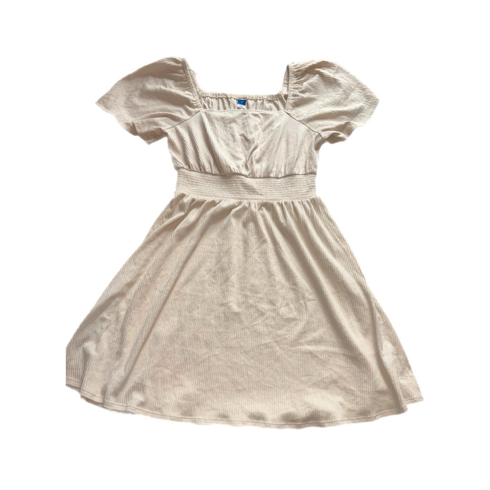 Old Navy Cream Sundress with Ruched A-line Design and Flutter Sleeves